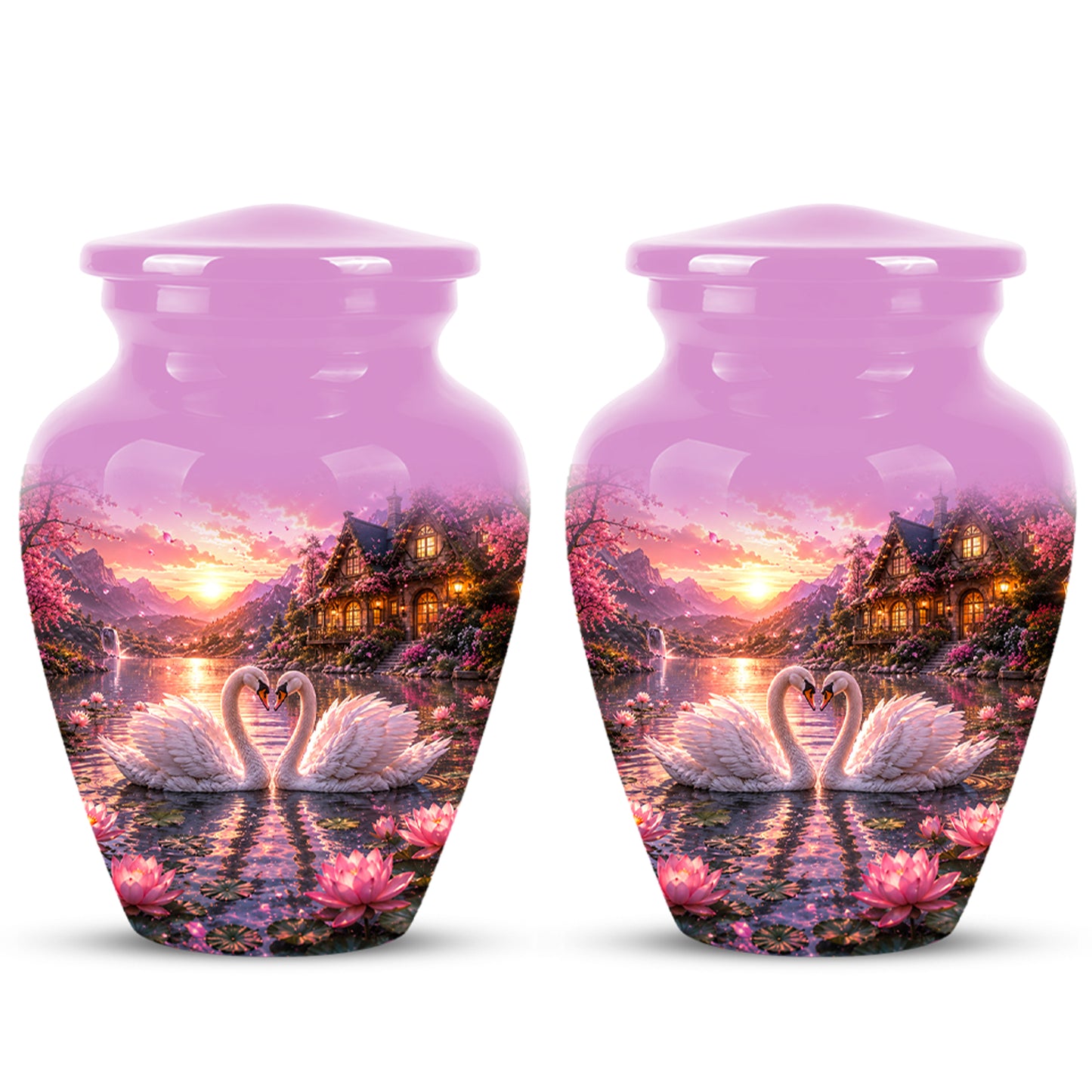 Couple Swan Memorial Urn - Peaceful Classic Urn For Lover's Ashes