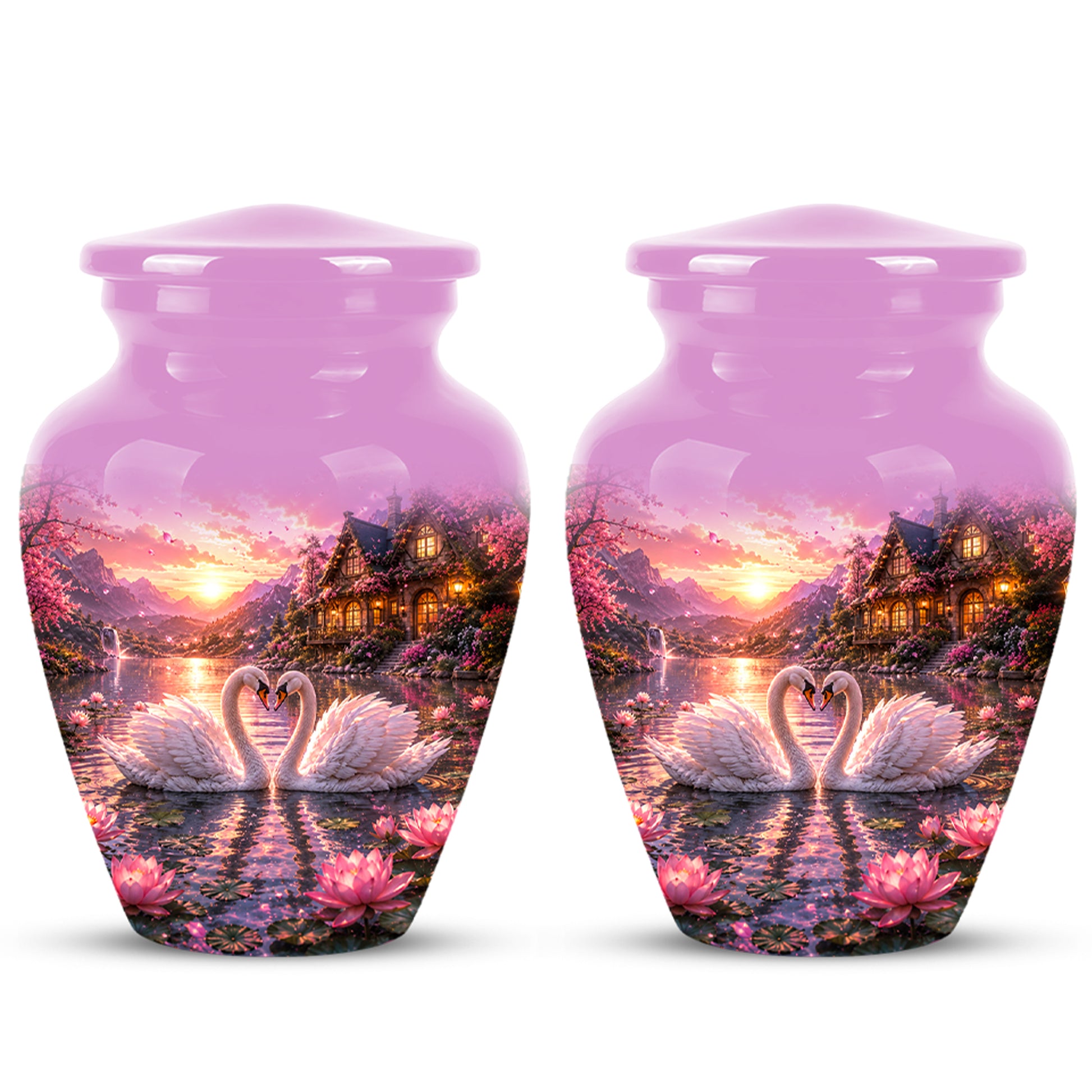 Couple Swan Memorial Urn - Peaceful Classic Urn For Lover's Ashes
