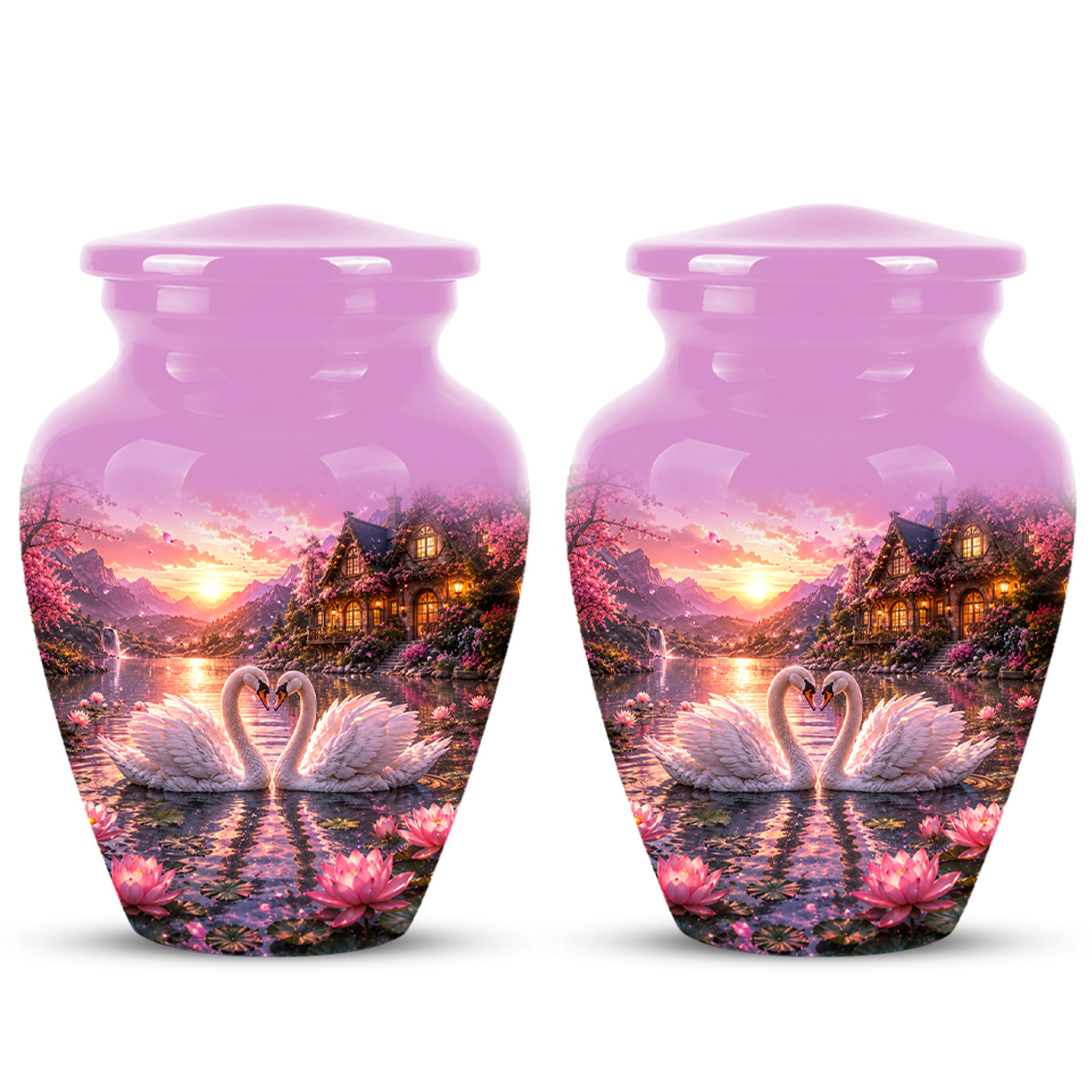 Couple Swan Memorial Urn - Peaceful Classic Urn For Lover's Ashes