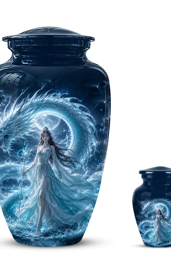 Dragon And Moon Goddess Fantasy Urn - Artistic Memorial Urns For Ashes