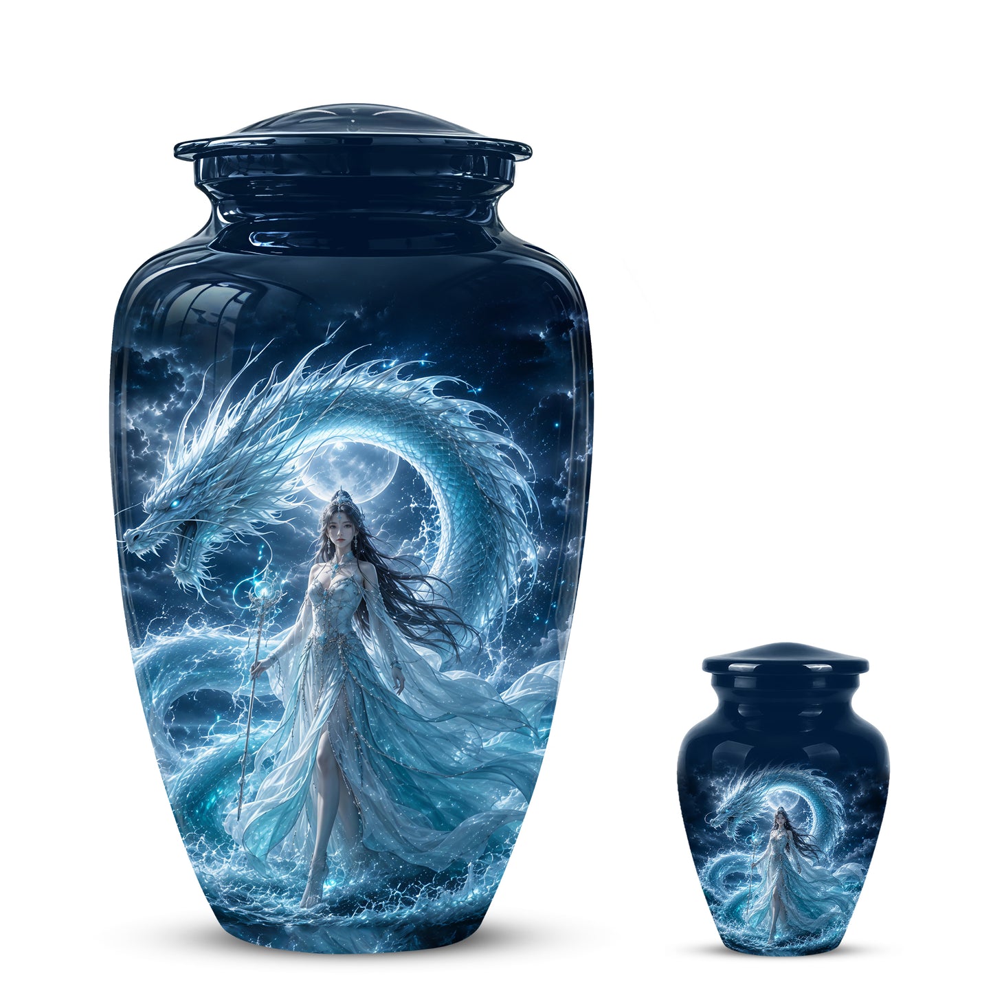 Dragon And Moon Goddess Fantasy Urn - Artistic Memorial Urns For Ashes