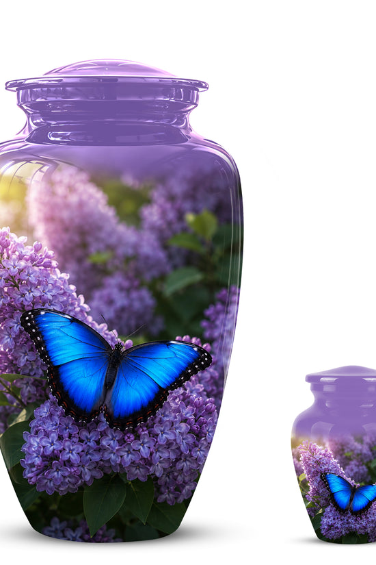 Blue Butterfly Cremation Urn - Purple Color Memorial Urns For Human Ashes