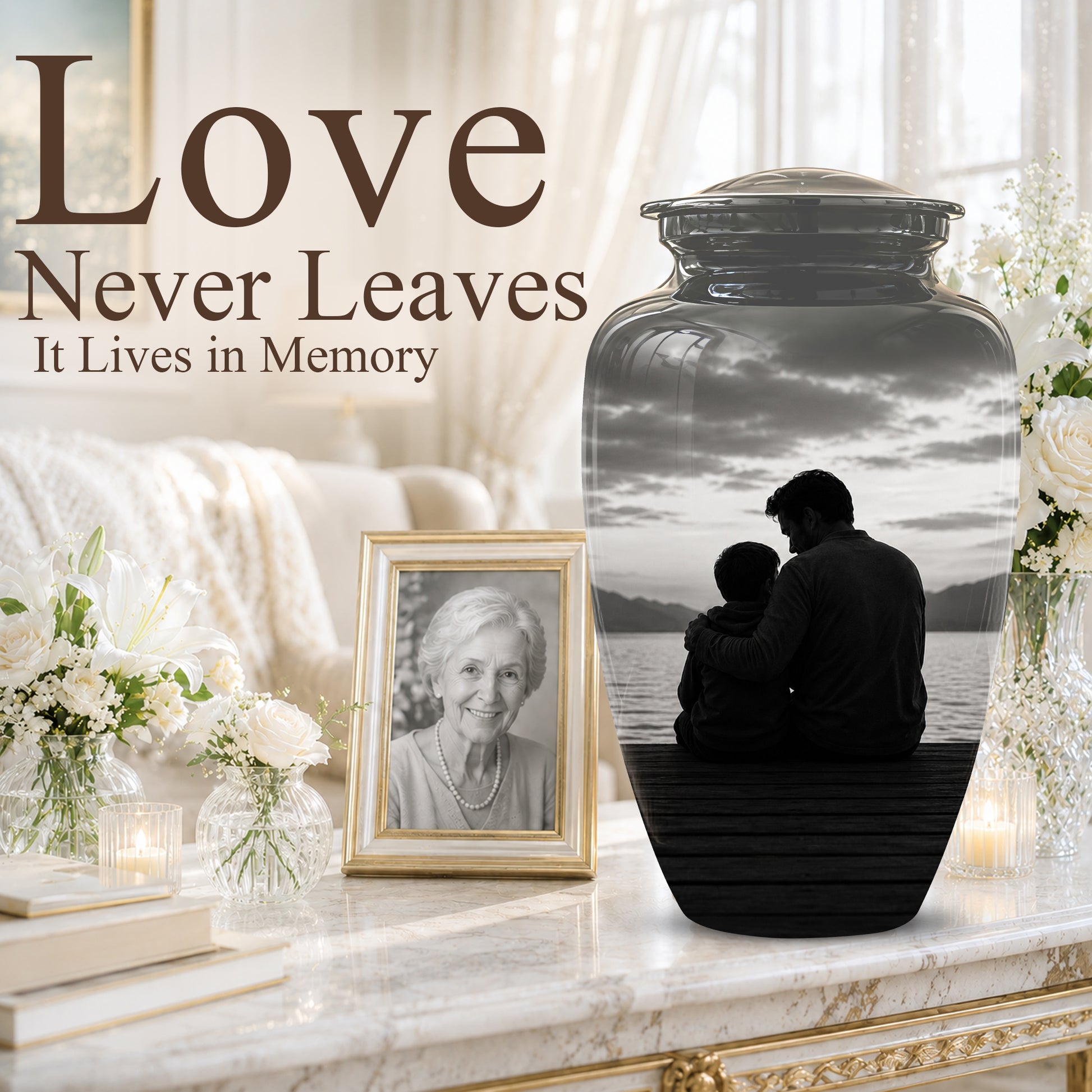 Handcrafted Father Memorial Urn - Black Personalized Urn For Dad Ashes