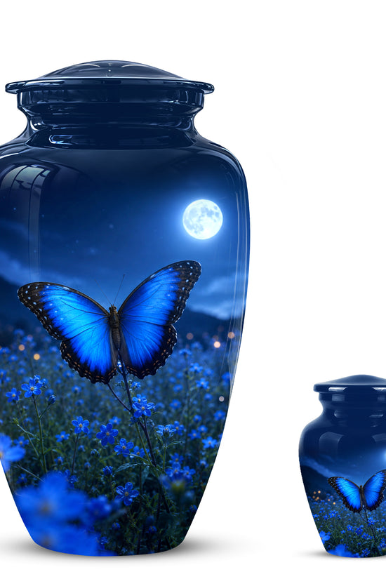 Personalized Blue Butterfly Cremation Urn - Handcrafted Urns For Mom