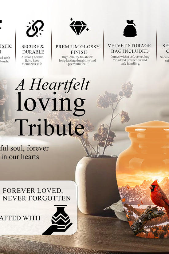 Red Cardinal Bird Burial Urn - Personalized Handcrafted Urns For Ashes