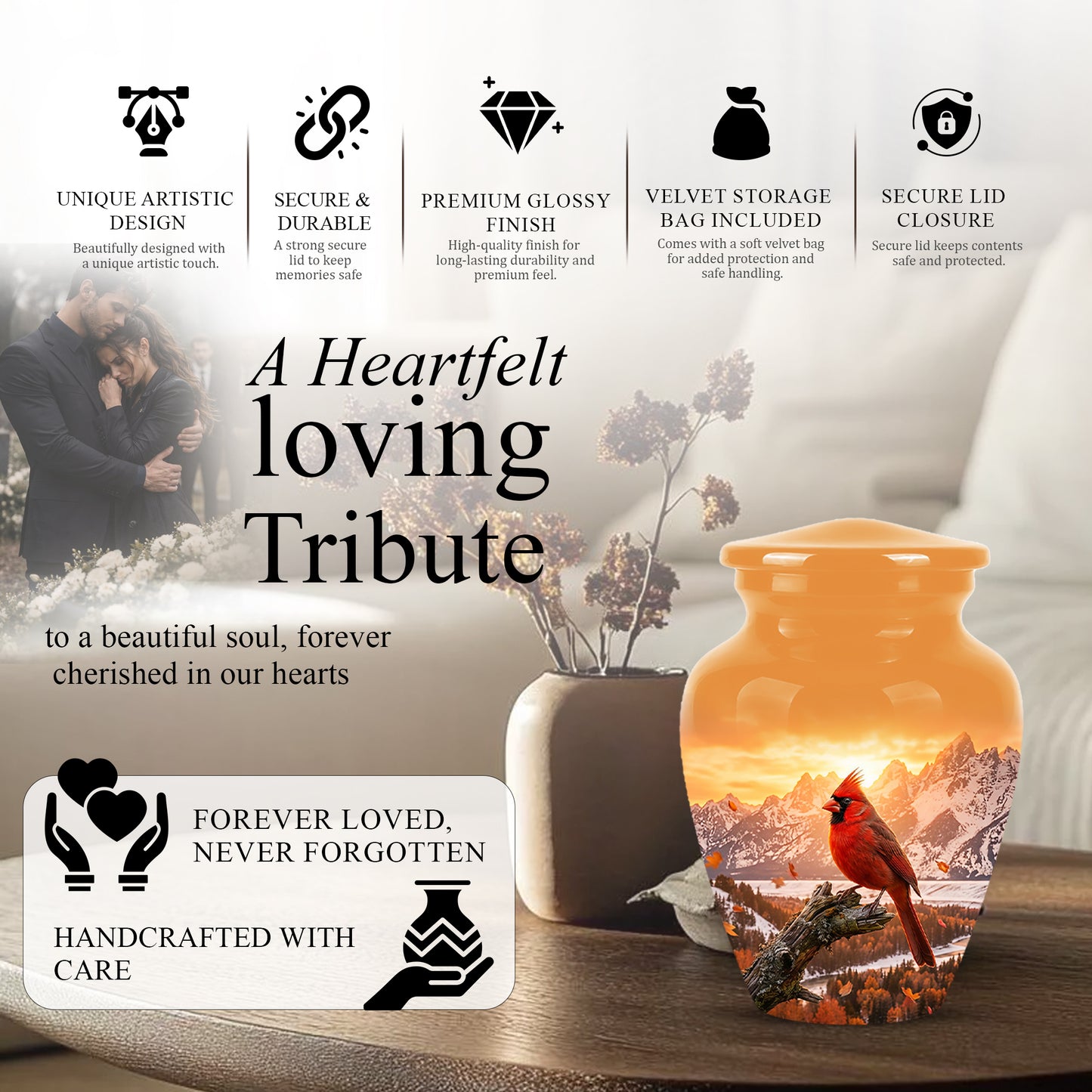 Red Cardinal Bird Burial Urn - Personalized Handcrafted Urns For Ashes