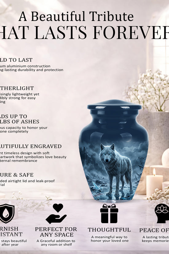 Moonlight White Wolf Urn for Human Ashes - Urns For Men & Women Ashes
