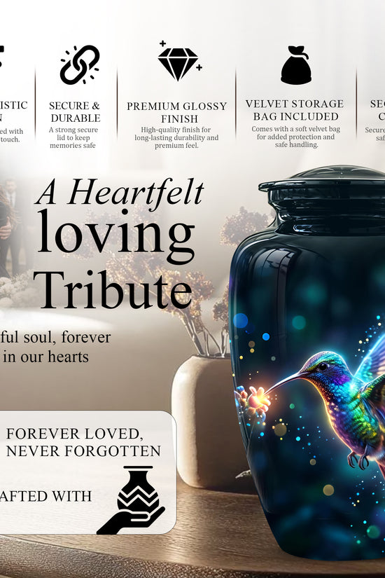 Celestial Colorful Hummingbird Cremation Urn - Majestic Funeral Urns