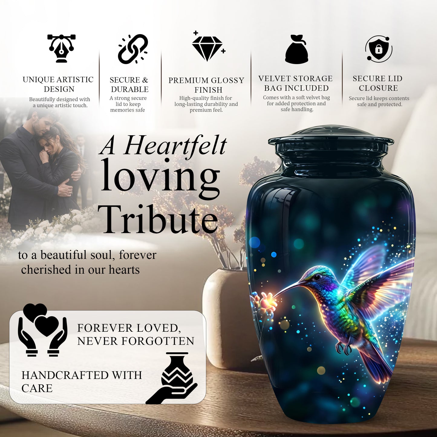 Celestial Colorful Hummingbird Cremation Urn - Majestic Funeral Urns