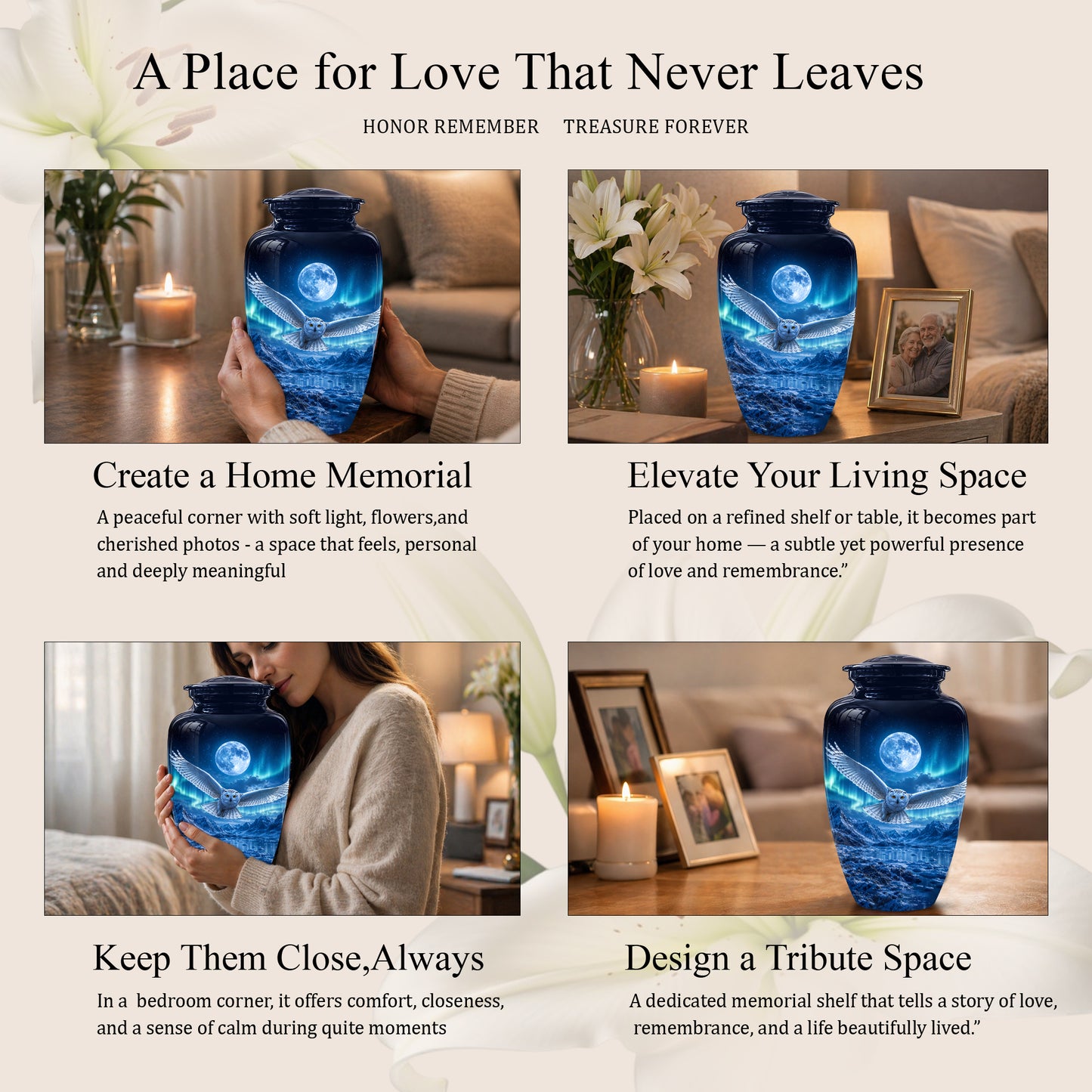 Flying Owl Memorial Urn - Night Owl Cremation Urns For Human Ashes