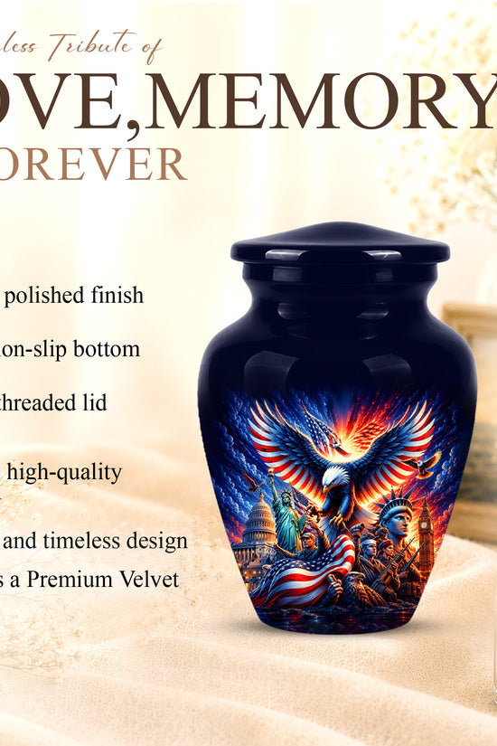 Custom Veteran Cremation Urn - American Flag & Eagle Urns For Ashes