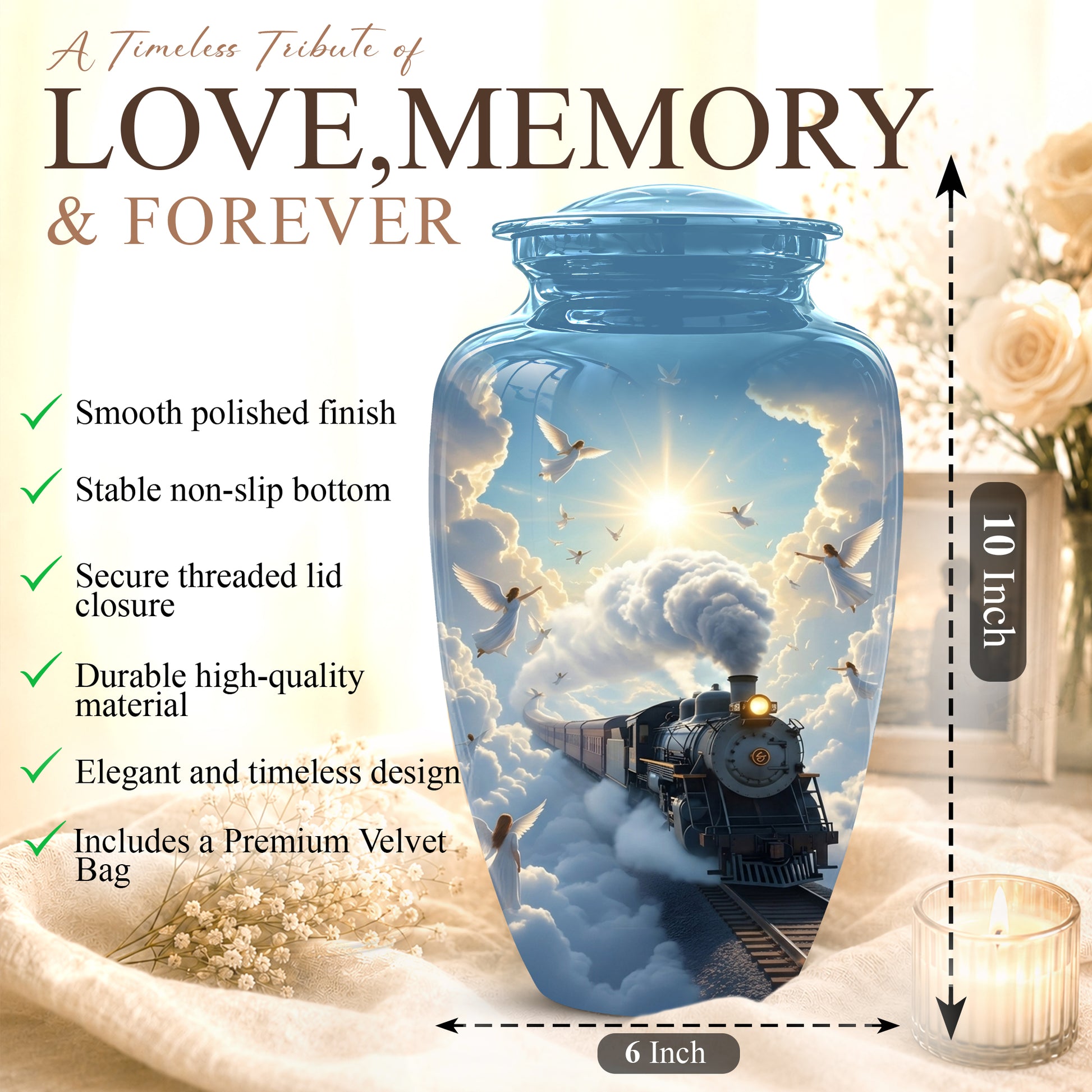 Heavenly Train Cremation Urn – Angel Clouds Memorial Urns For Ashes