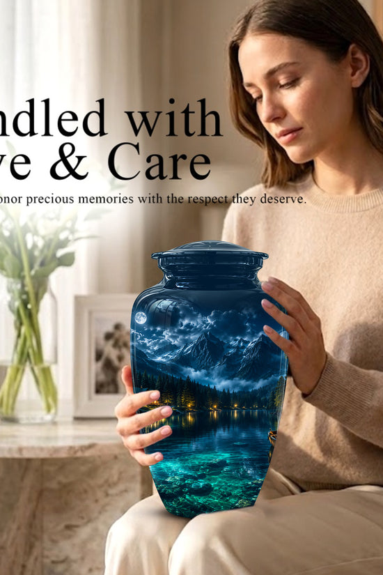 Mountain Lake Cremation Urn - Night Landscape Urns For Human Ashes