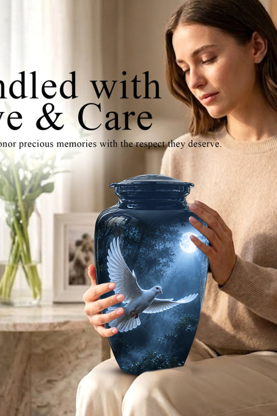 White Flying Dove Cremation Urn - Night Moon Memorial Urns For Ashes