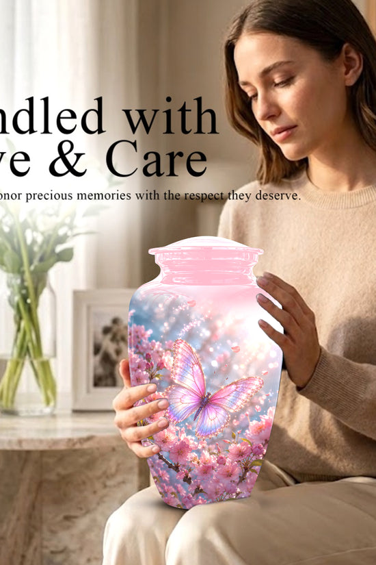 Personalized Pink Butterfly Memorial Urn - Handmade Urns For Mom Ashes