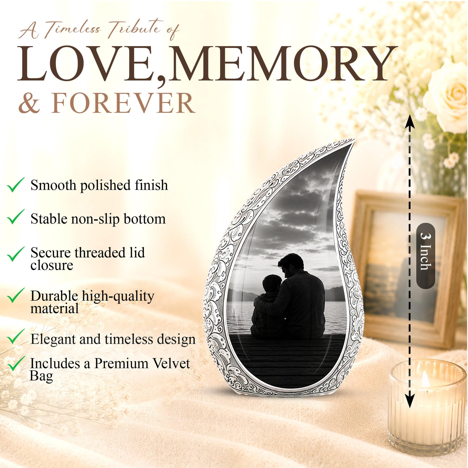 Handcrafted Father Memorial Urn - Black Personalized Urn For Dad Ashes