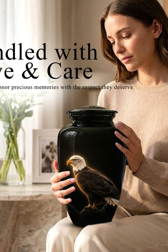 Bald Eagle Cremation Urn - Personalized Black Urns For Human Ashes