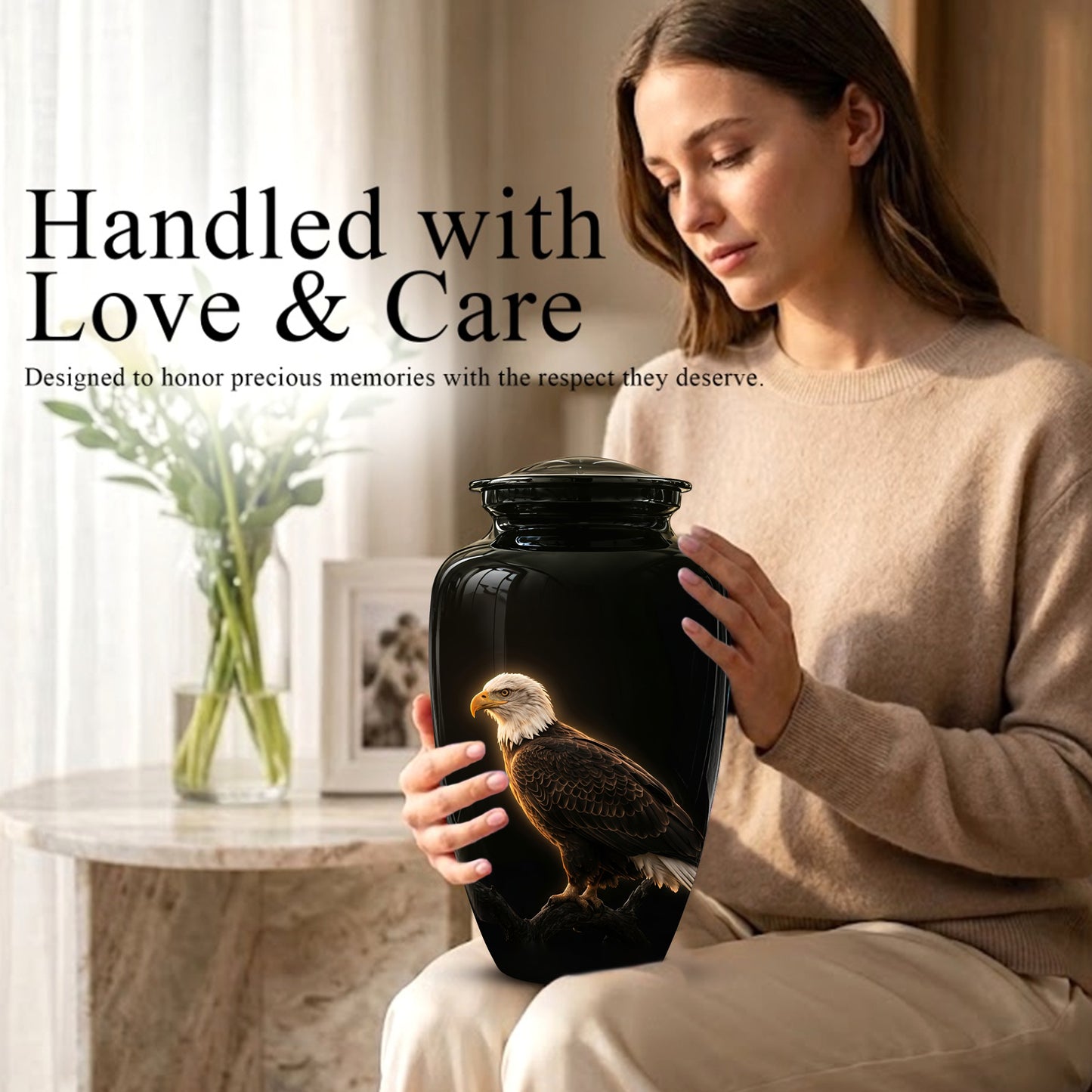 Bald Eagle Cremation Urn - Personalized Black Urns For Human Ashes
