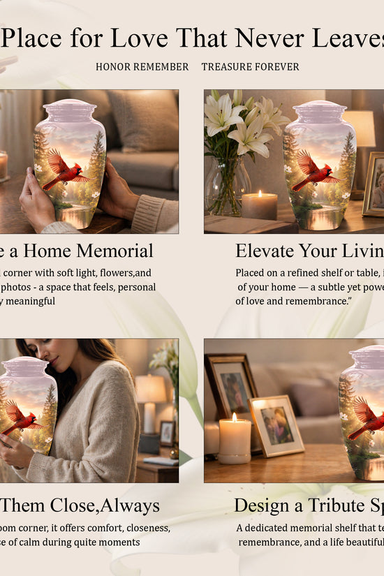Red Flying Cardinal Bird - Personalized Memorial Urn For Human Ashes