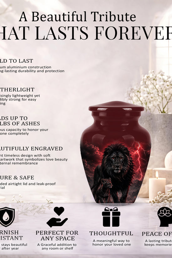 Lion With Cub Urn - Handcrafted Personalized Lion Burial Urn For Ashes