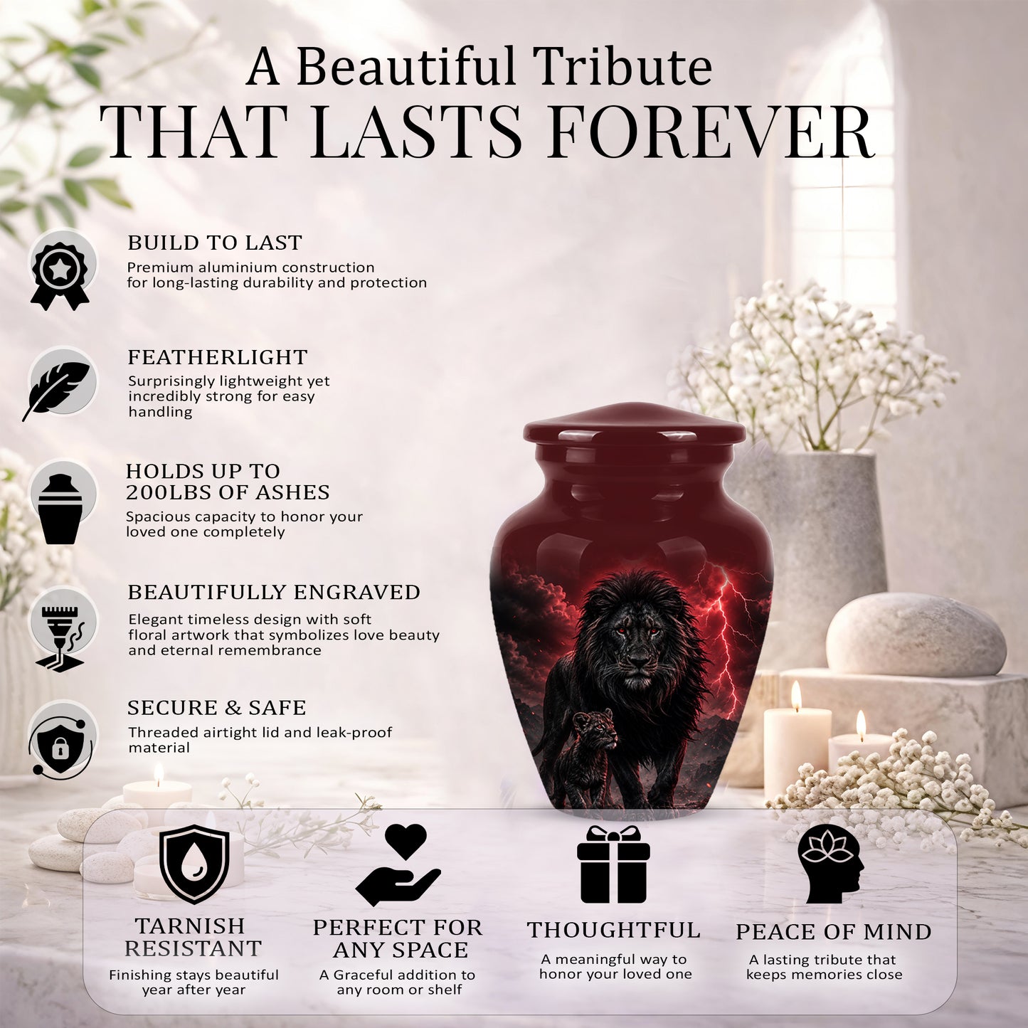 Lion With Cub Urn - Handcrafted Personalized Lion Burial Urn For Ashes