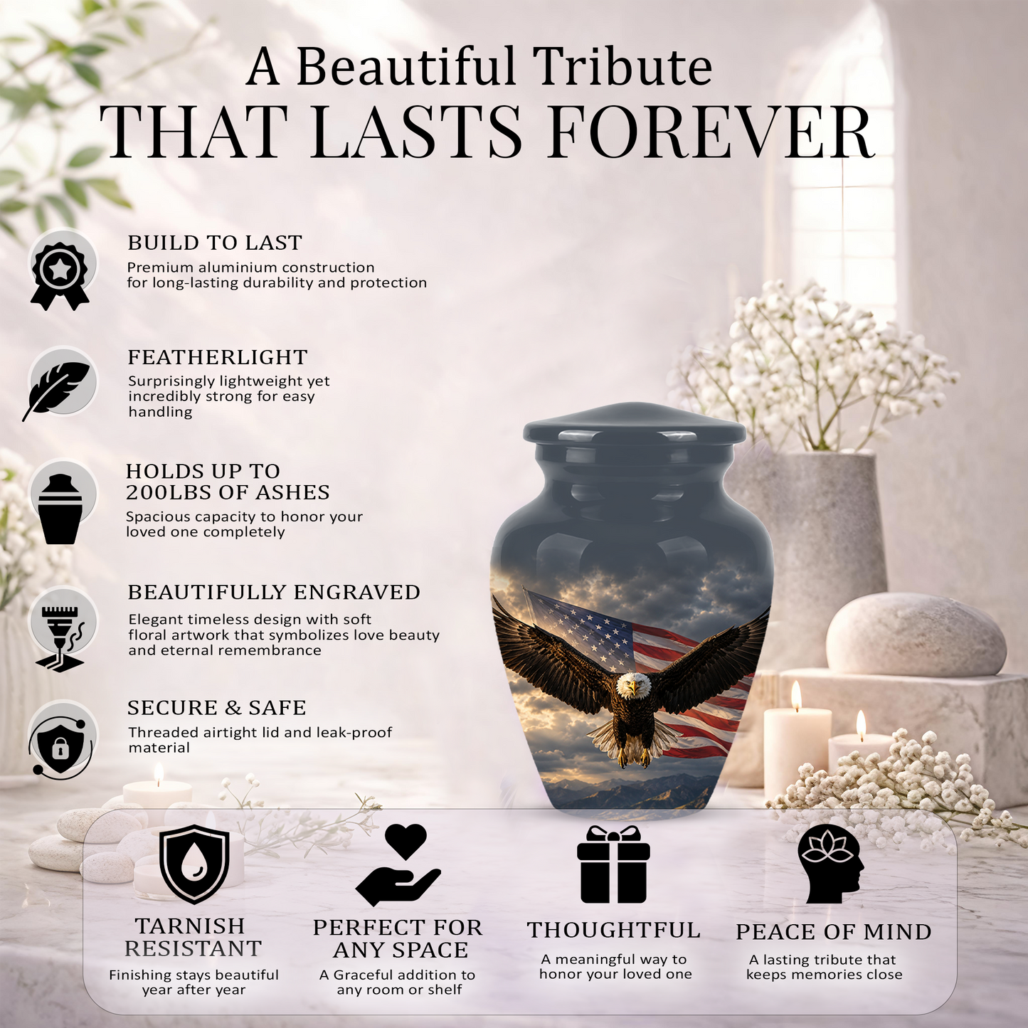 American Eagle Memorial Urn - Patriotic Burial Urns For Human Ashes