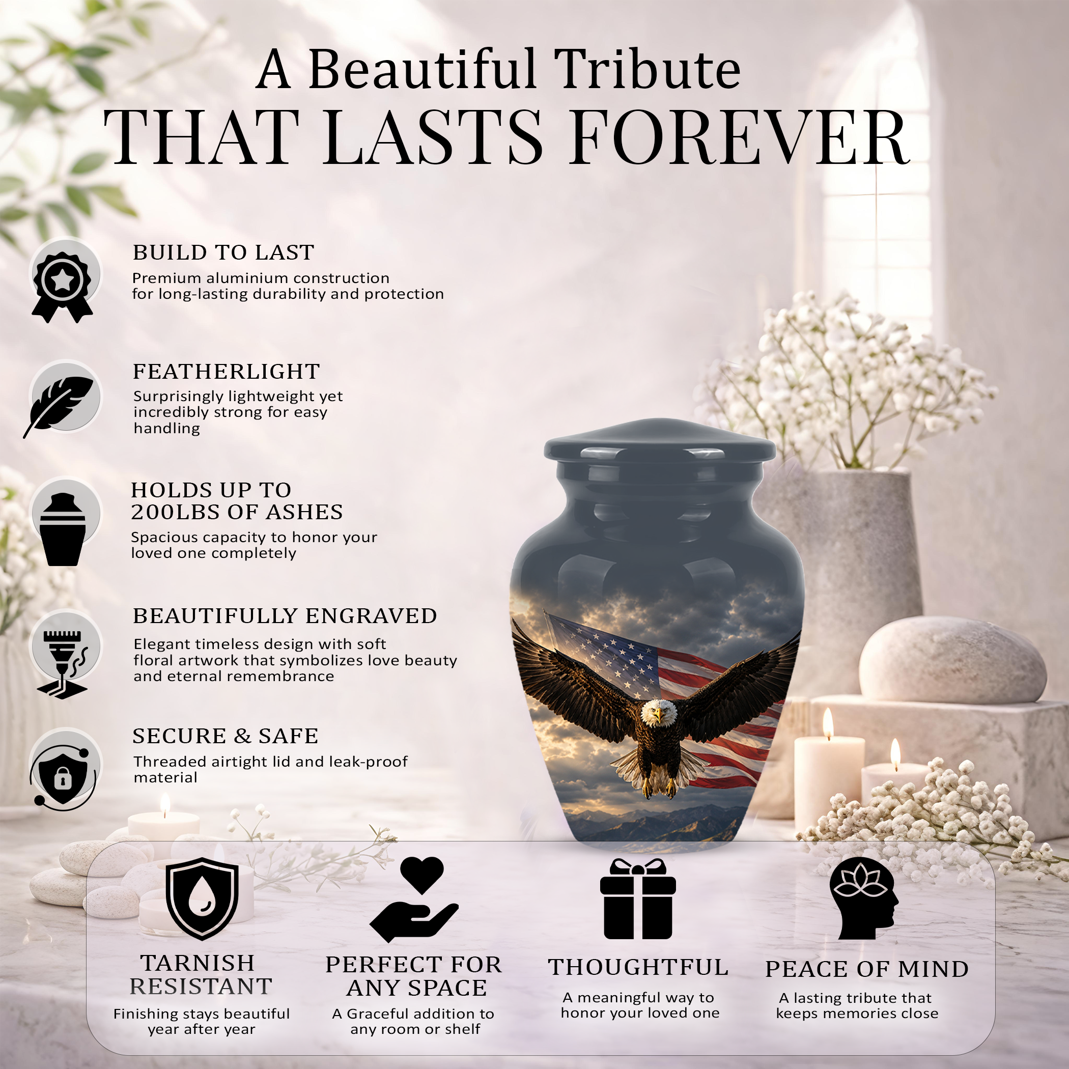 American Eagle Memorial Urn - Patriotic Burial Urns For Human Ashes