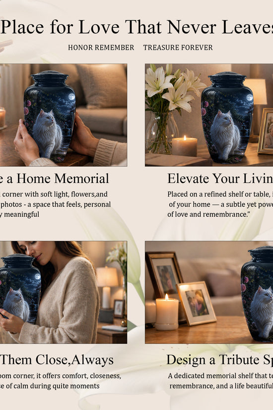 Beautiful White Cat Cremation Urn -  Personalized Handcrafted Pet Urns