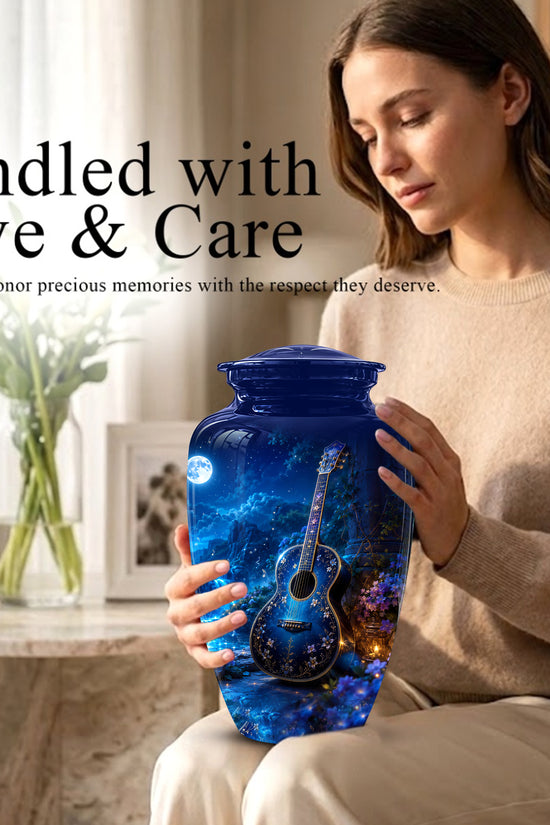 Blue Guitar Moonlight Urn - Beautiful Artistic Urns For Music Lovers