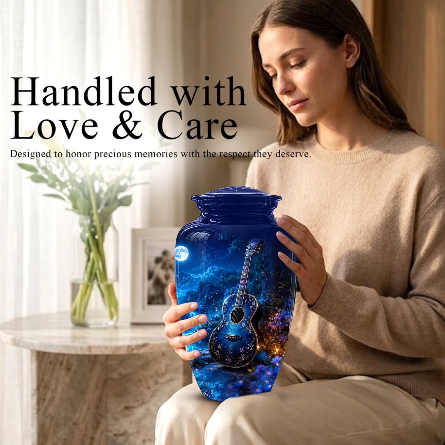 Blue Guitar Moonlight Urn - Beautiful Artistic Urns For Music Lovers