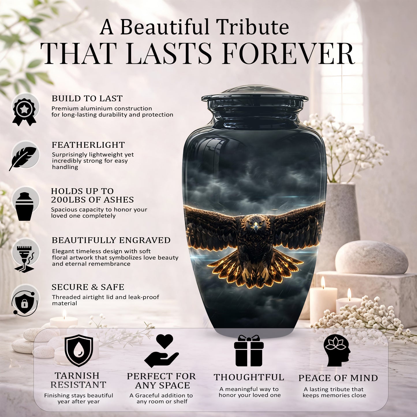 Flying Eagle Memorial Urn - Handcrafted Custom Urns For Human Ashes