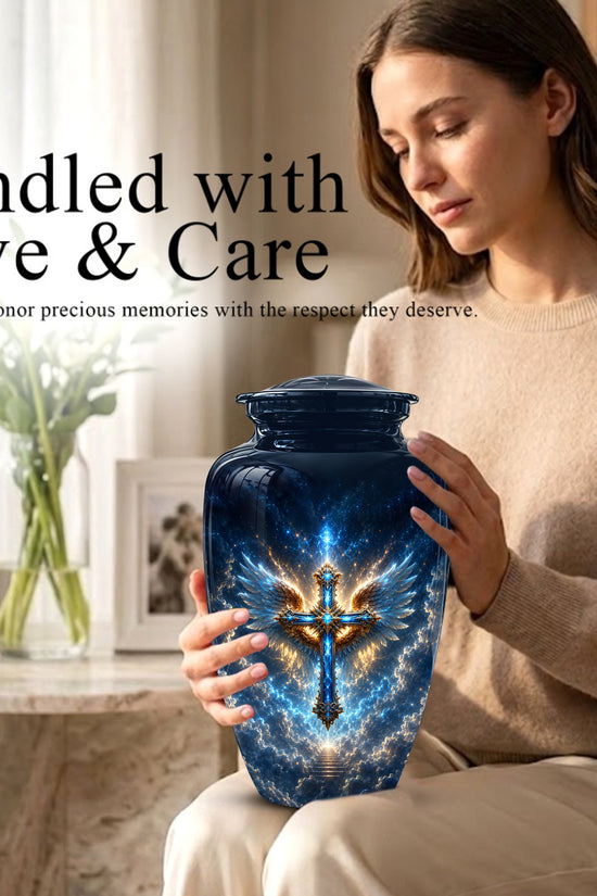 Celestial Jesus Cross Urn - Artistic Handcrafted Urns For Men & Women