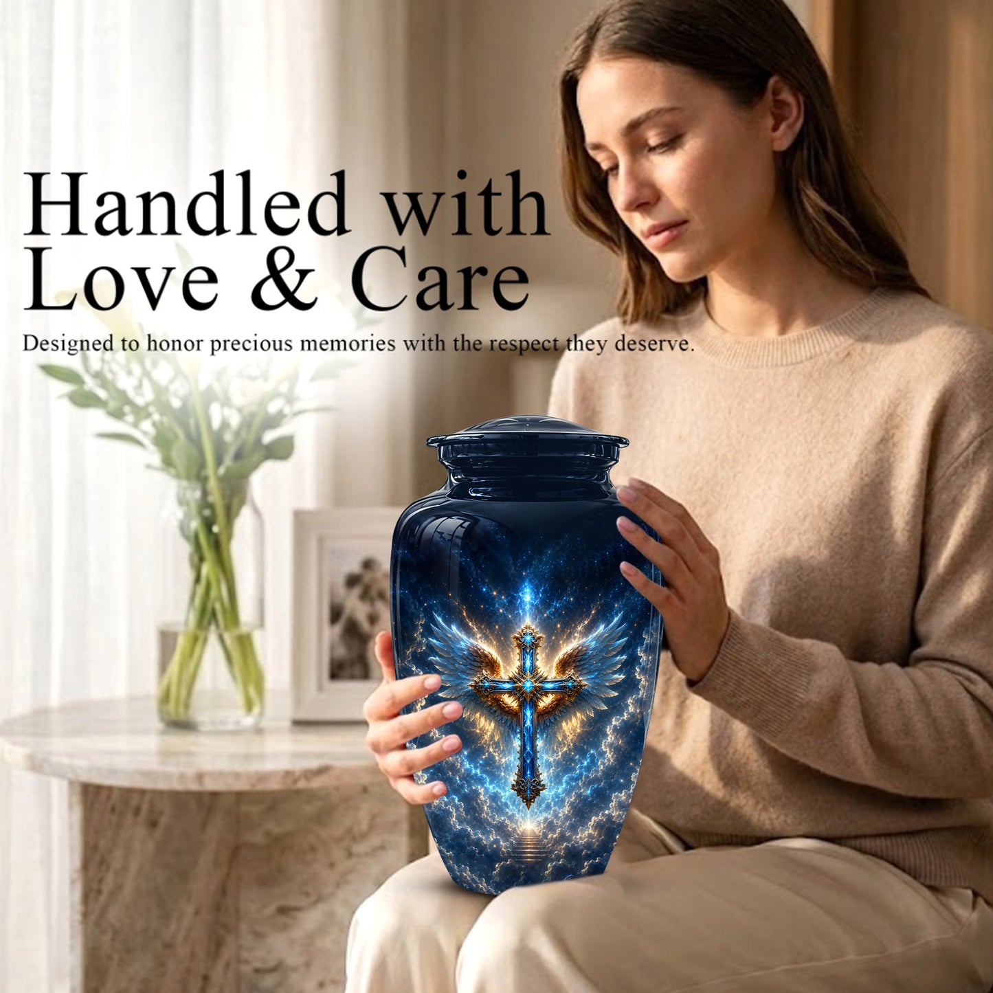 Celestial Jesus Cross Urn - Artistic Handcrafted Urns For Men & Women