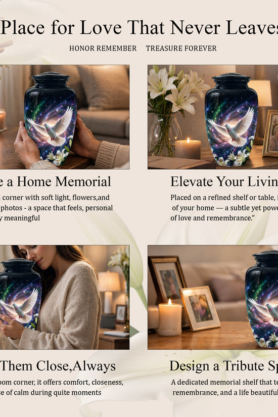 White Flying Dove Cremation Urn - Personalized Black Memorial Urns