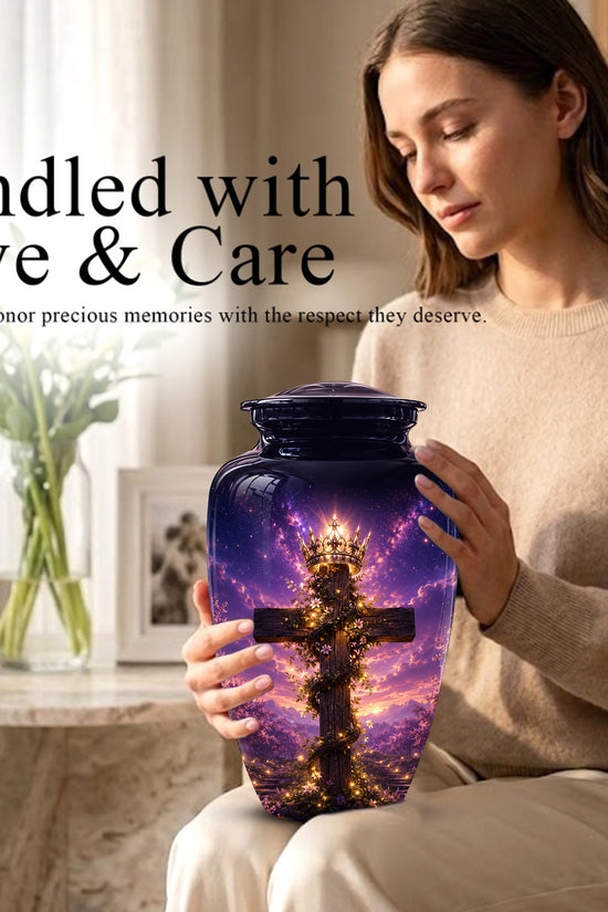 Cross With Crown Cremation Urn for Ashes – Spiritual Memorial Urns