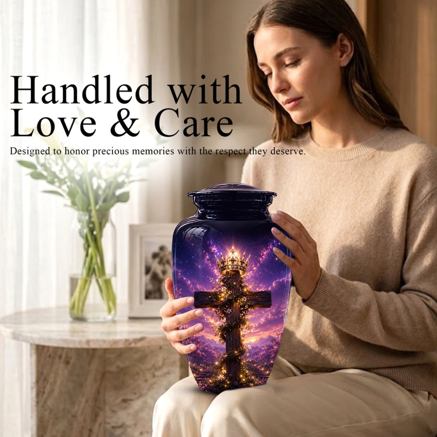 Cross With Crown Cremation Urn for Ashes – Spiritual Memorial Urns