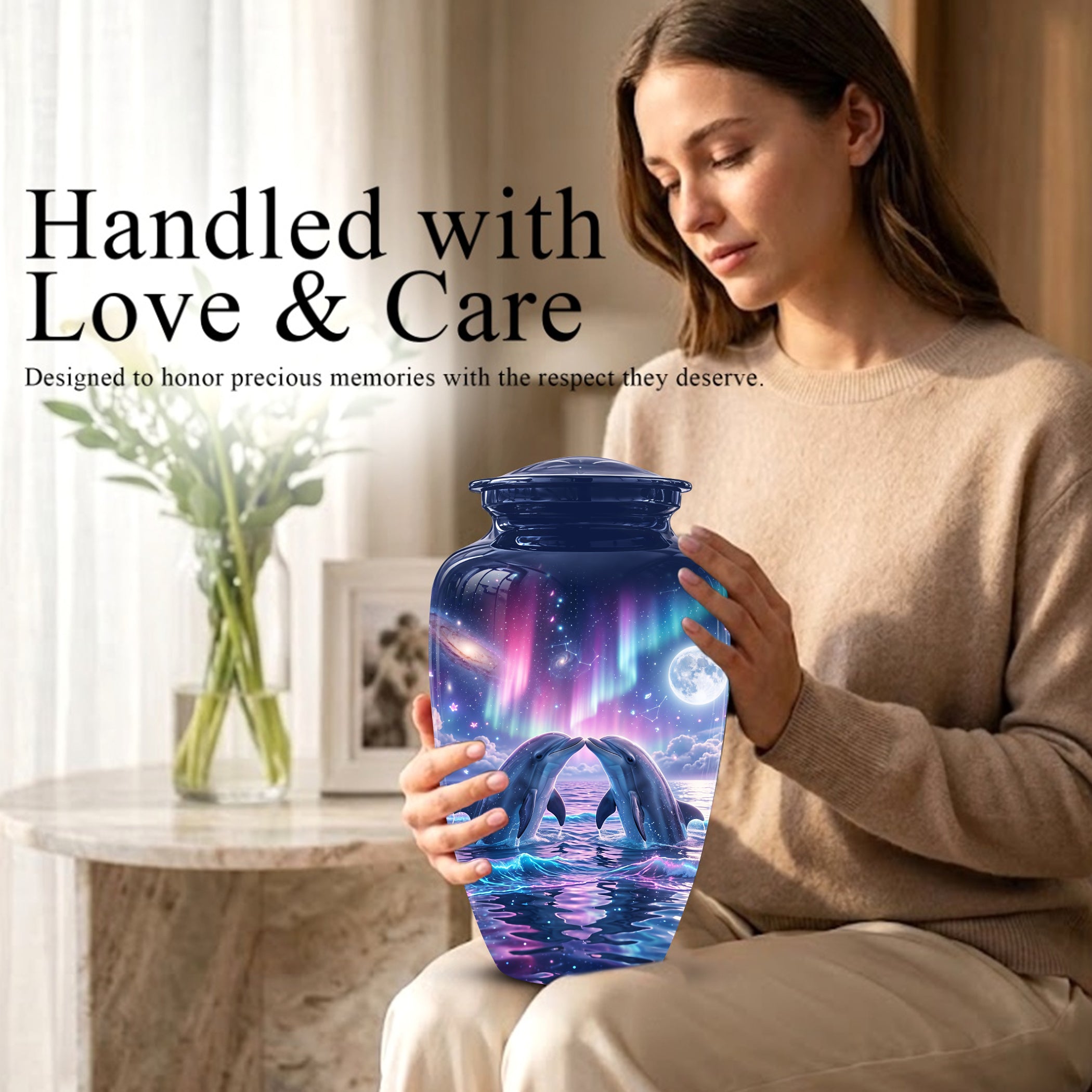 Twin Dolphin Memorial Urn - Beautiful Cremation Urns For Women Ashes