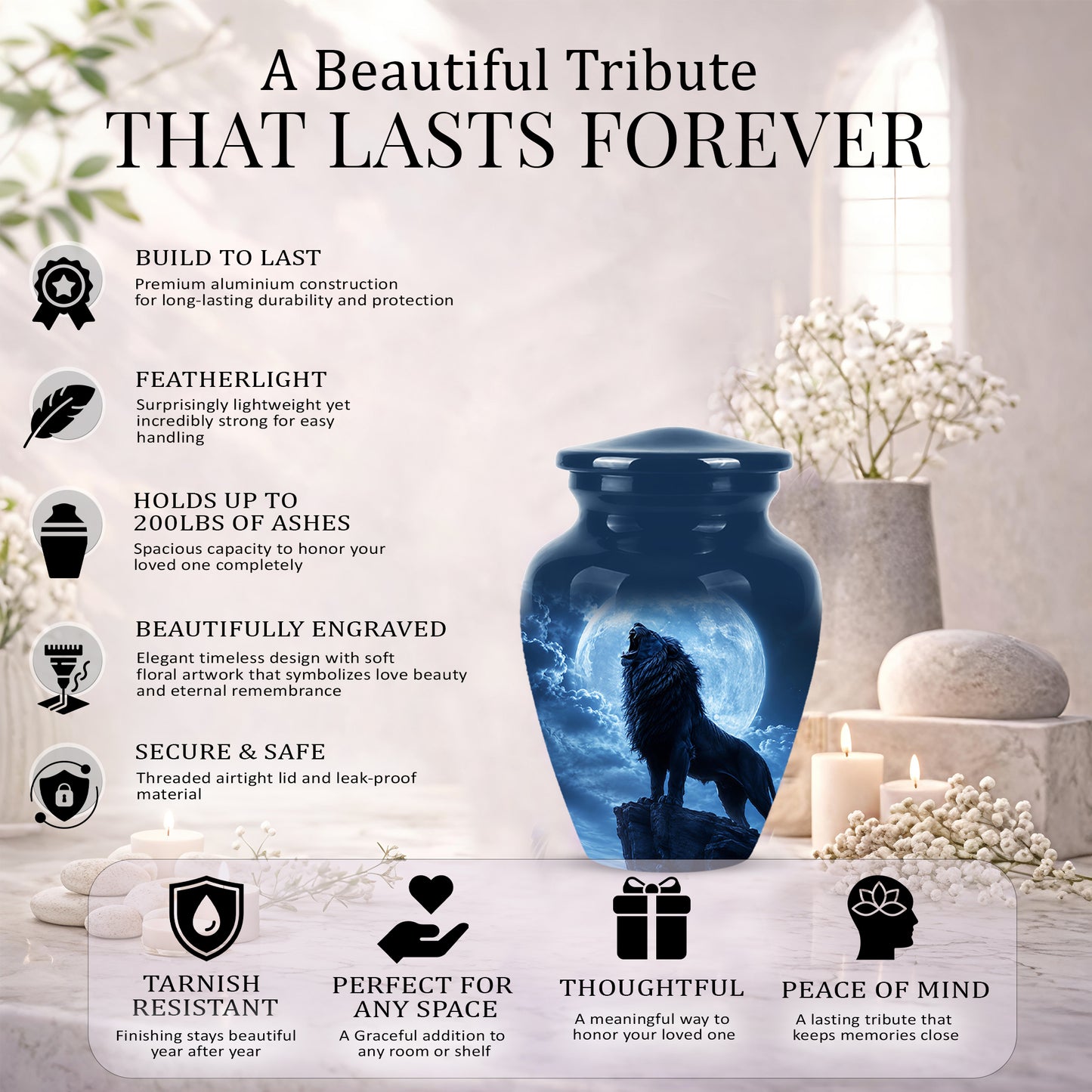 Roaring Lion Cremation Urn - Handcrafted Personalized Urns For Ashes