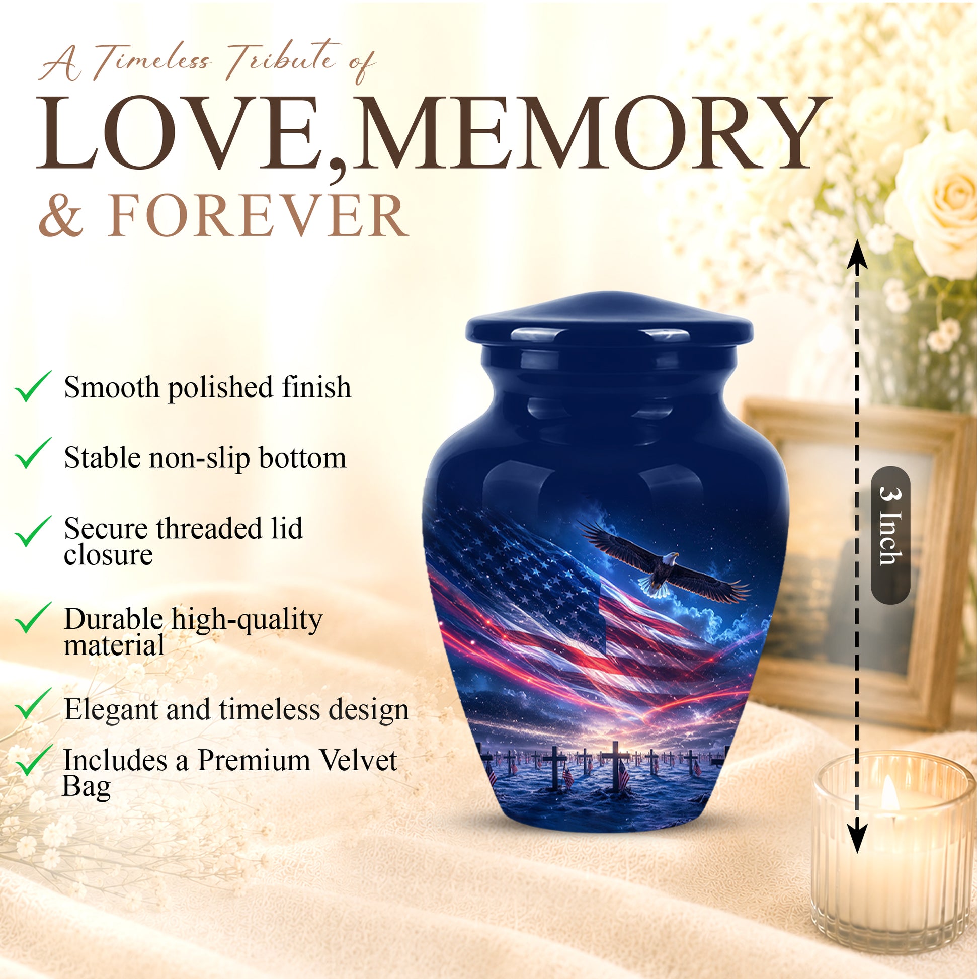 Personalized American Flag Cremation Urn for Ashes – Custom Military Memorial Urn
