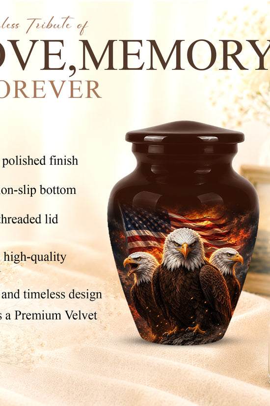Bald Eagle & American Flag Funeral Urn - Patriotic Veteran Memorial Urn