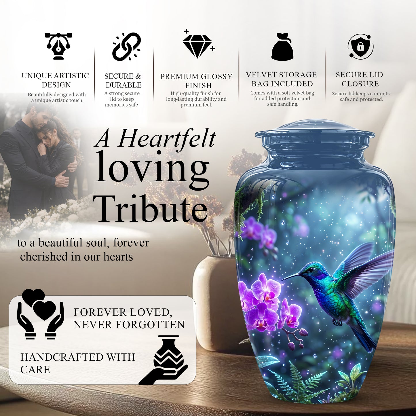 Celestial Hummingbird Cremation Urn - Beautiful Memorial Urns For Ashes