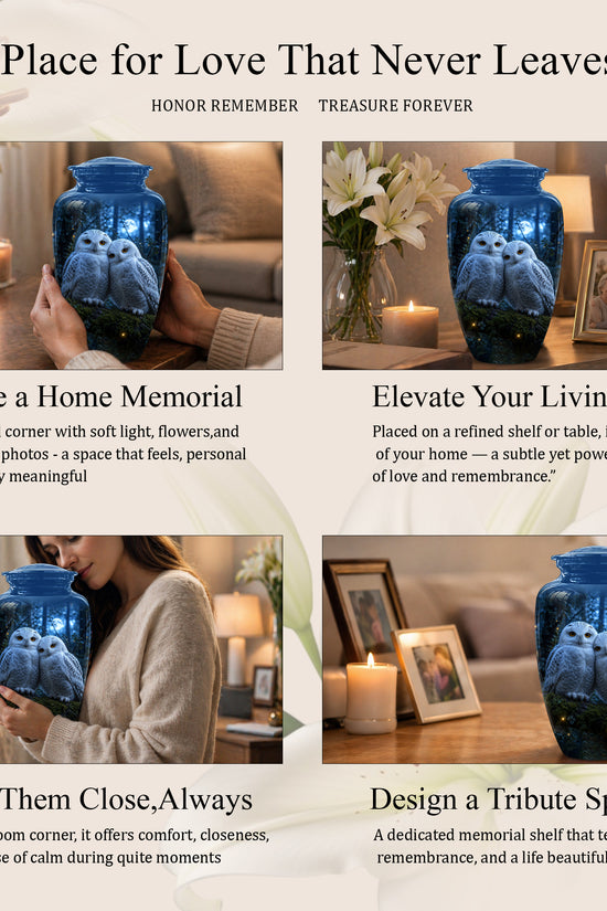 Snowy Owl Cremation Urn - Majestic Blue Memorial Urns For Human Ashes