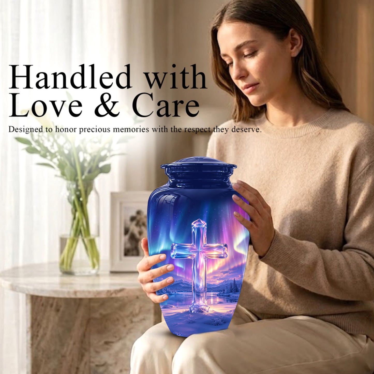 Celestial Cross Cremation Urn for Ashes – Peaceful Tribute Memorial Urn