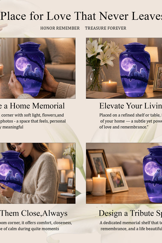 Purple Owl Cremation Urn - Handcrafted Memorial Urn For Adults Ashes