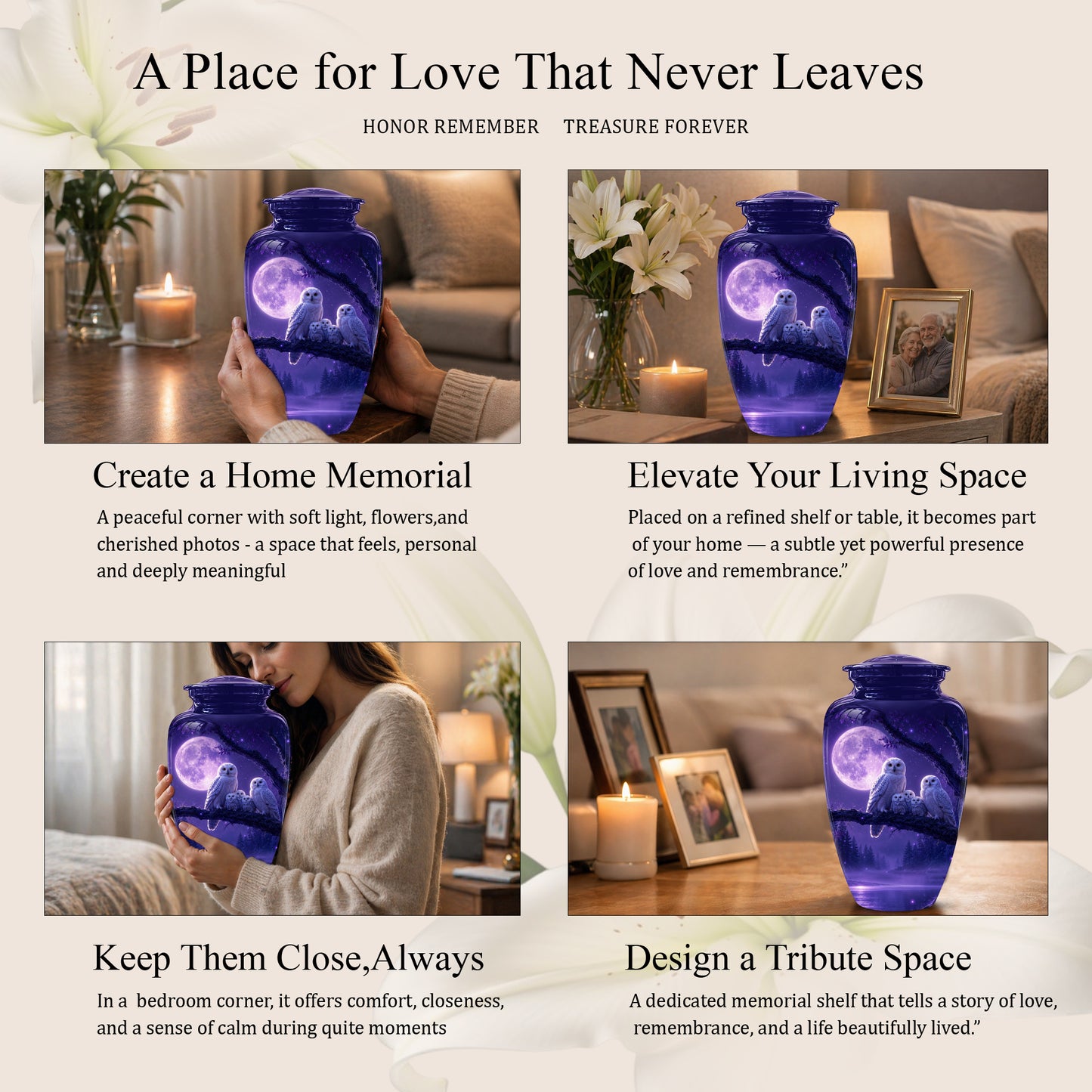 Purple Owl Cremation Urn - Handcrafted Memorial Urn For Adults Ashes