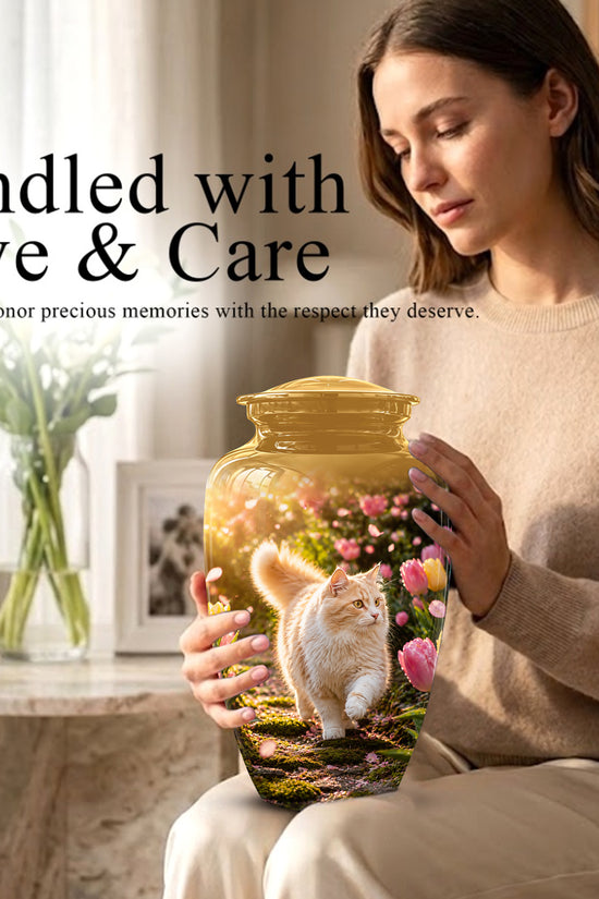 Brown Cat Cremation Urn - Custom Handcrafted Burial Urns For Pet Ashes