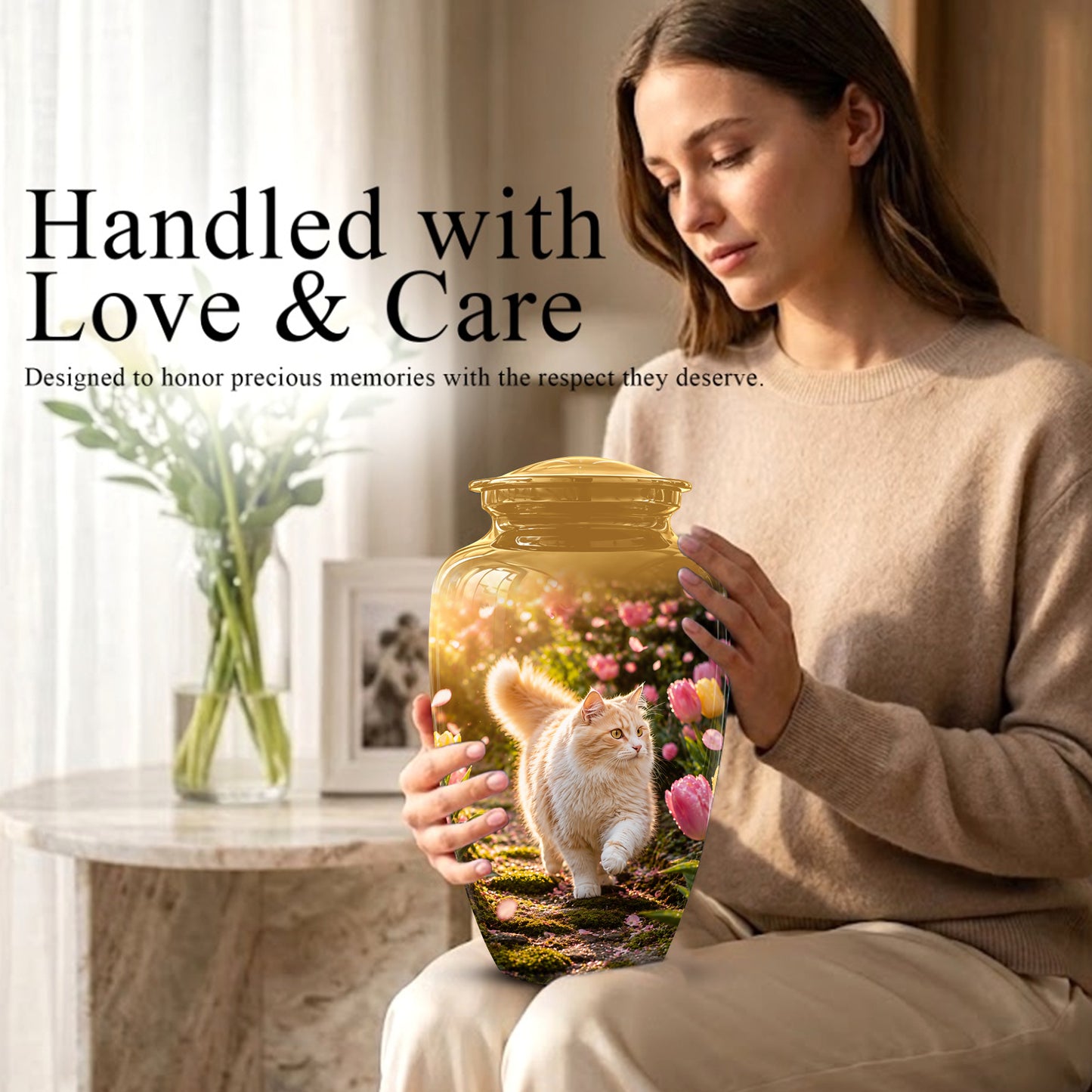 Brown Cat Cremation Urn - Custom Handcrafted Burial Urns For Pet Ashes