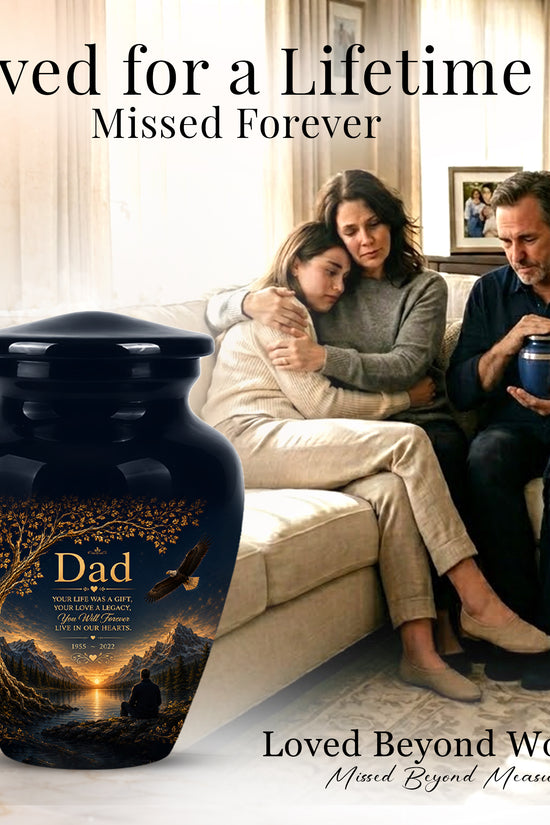Mountain Memorial Urn for Dad – Black Funeral Urn for Human Ashes