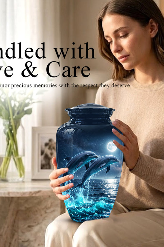 Beautiful Playful Dolphin Cremation Urn - Custom Moonlight Urns For Women