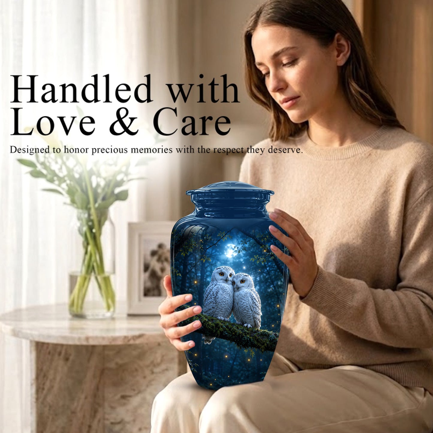 Starry Night Couple Owl Funeral Urn - Owl Funeral Urns For Loved Ones